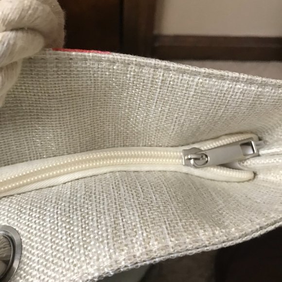 NWOT Pink Flamingos on Pearl and Gray Tote Bag w/Thick Rope Double Handles - Picture 9 of 10